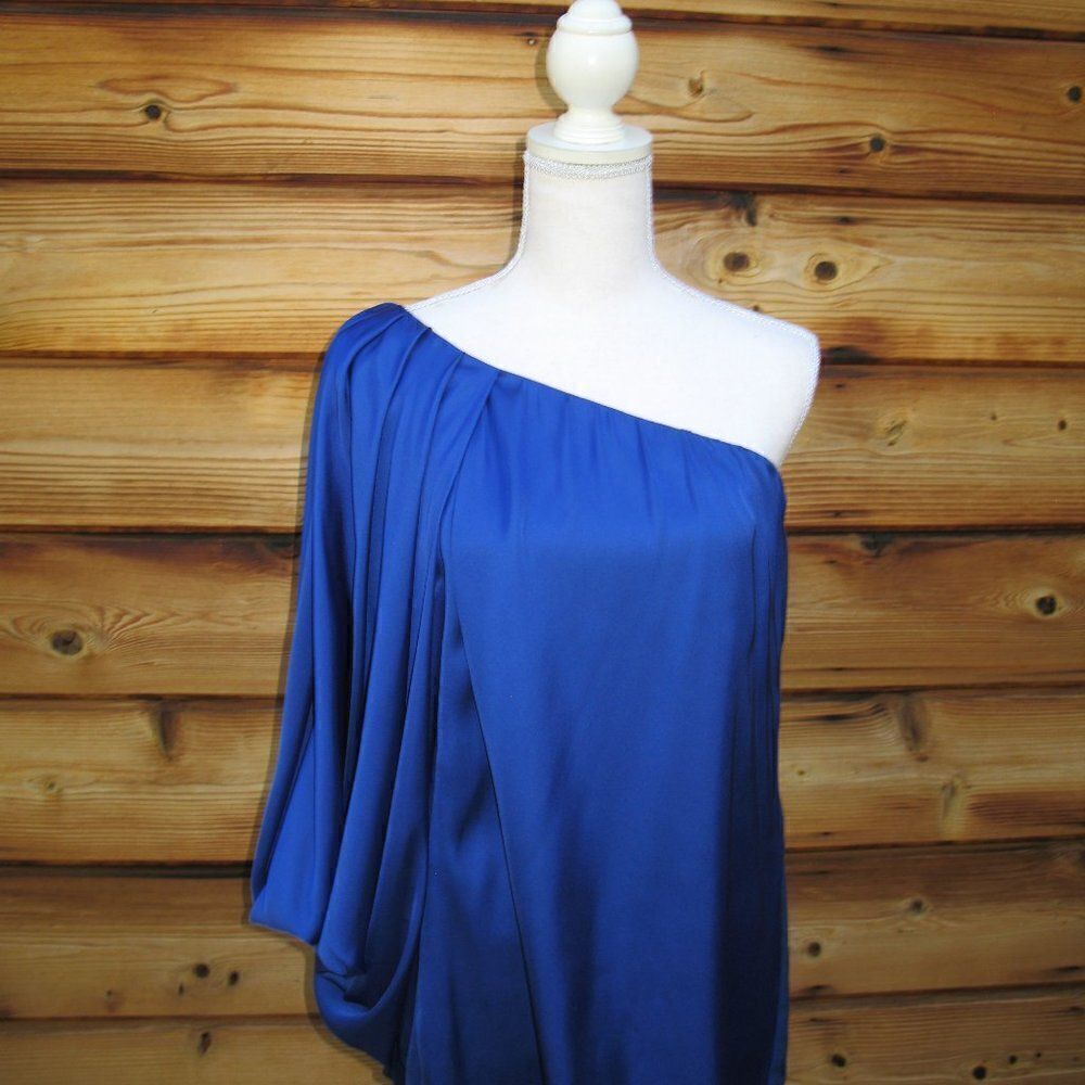 Blue One Shoulder Drape Dress - Picture 3 of 8
